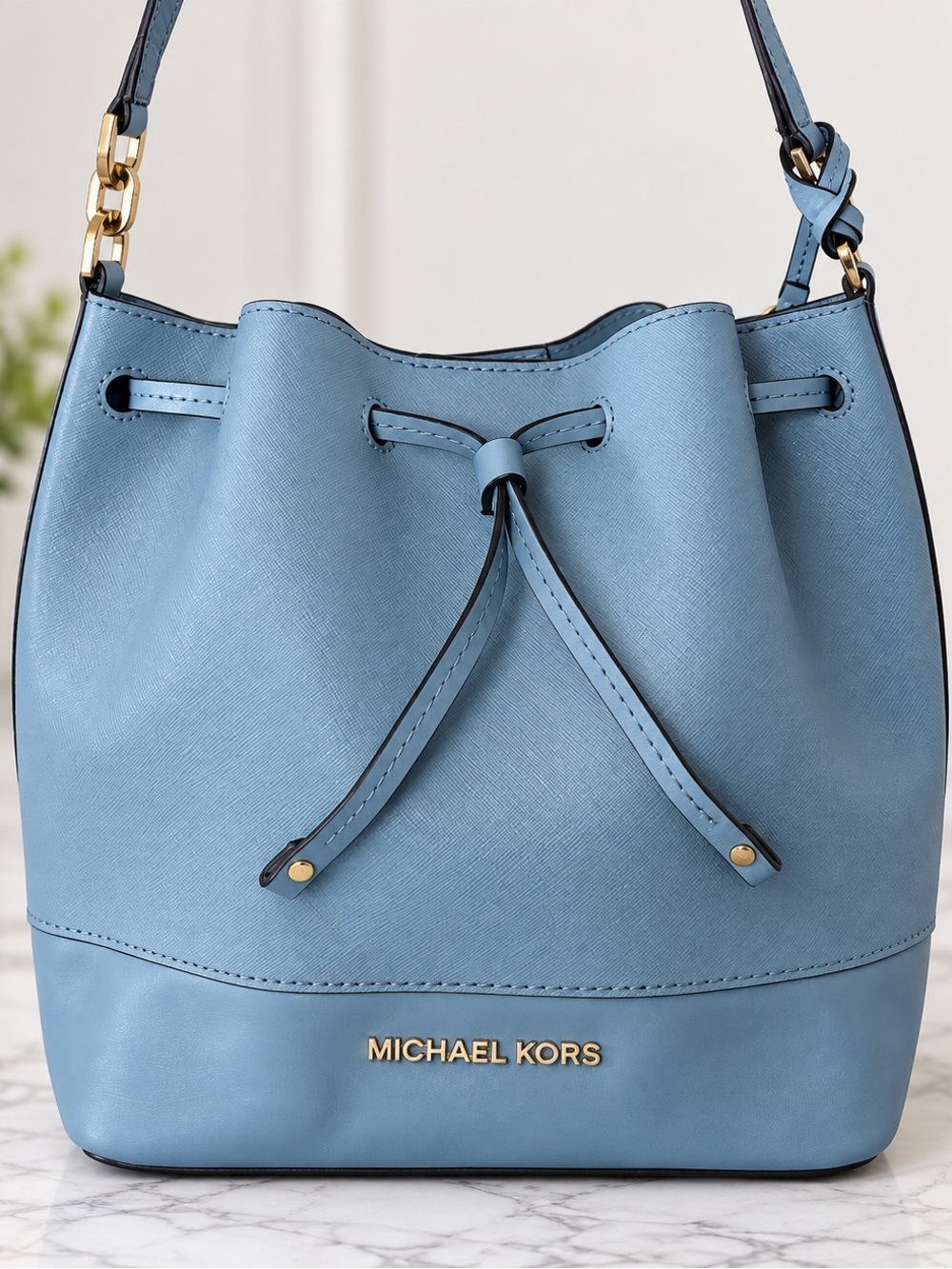 Michael Kors Sky Blue Drawstring Bucket Shoulder Bag